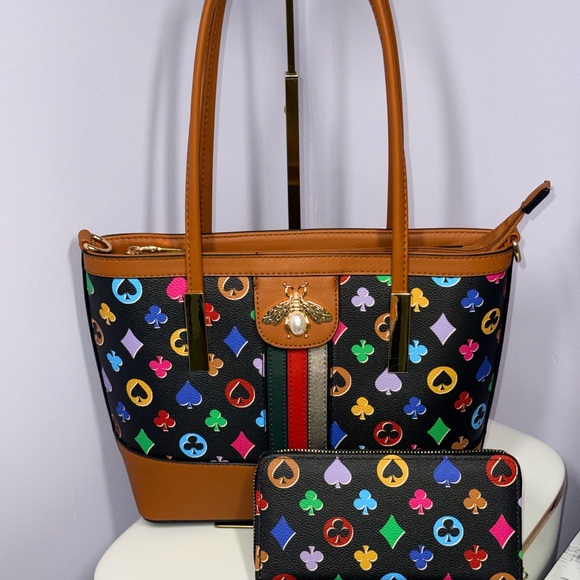 Handbags - Colorful Designer Tote and Wallet Set